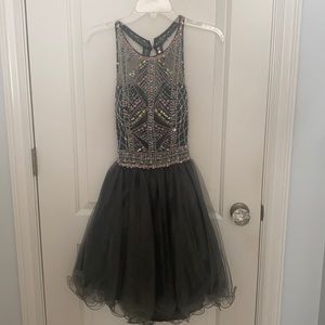 Gray dress with a beaded top and open back